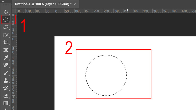 Chọn công cụ biểu tượng hình tròn đứt khúc và giữ Shift để vẽ đúng tỉ lệ
